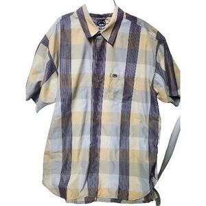 Ecko Unltd Mens Size 3XL Button Down Brown Plaid Short Sleeve Flaw On Shirt